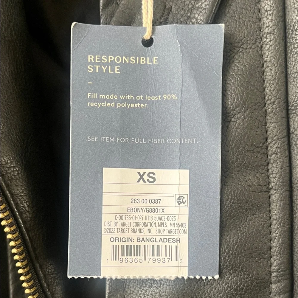 Universal Thread Black Leather Jacket with Cream Shearling Collar - Picture 4 of 5